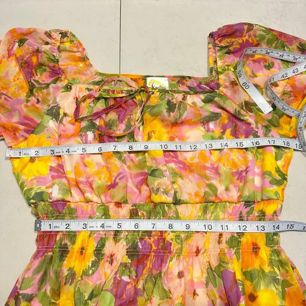 FIG & FLOWER Anthropologie floral dress hi low ruffle Spring Summer Womans Large - Picture 6 of 8